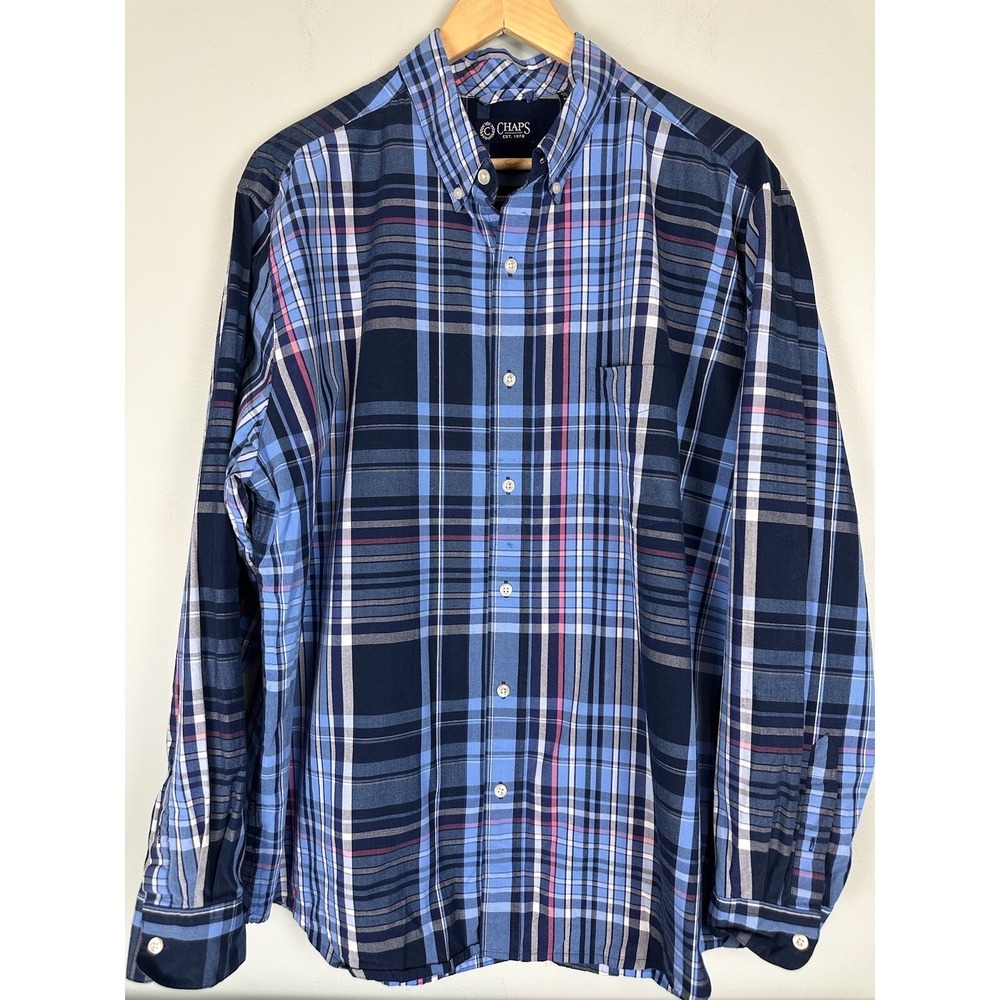 Chaps Long Sleeve Full Button Up Plaid Pocket Shirt Men's Size XL